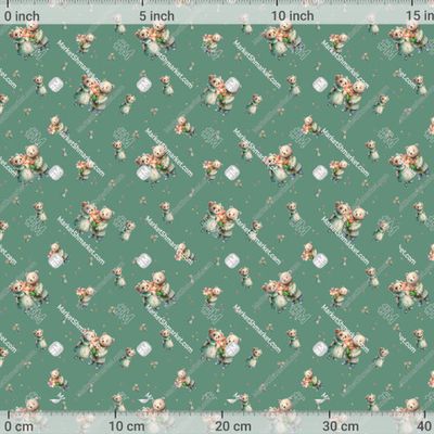 Мишки с цветами на мятном by Лиса Алиса 652 DPI