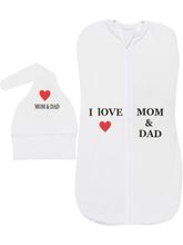 Пеленка-кокон &quot;I Love Mom &amp; Dad&quot; с шапочкой