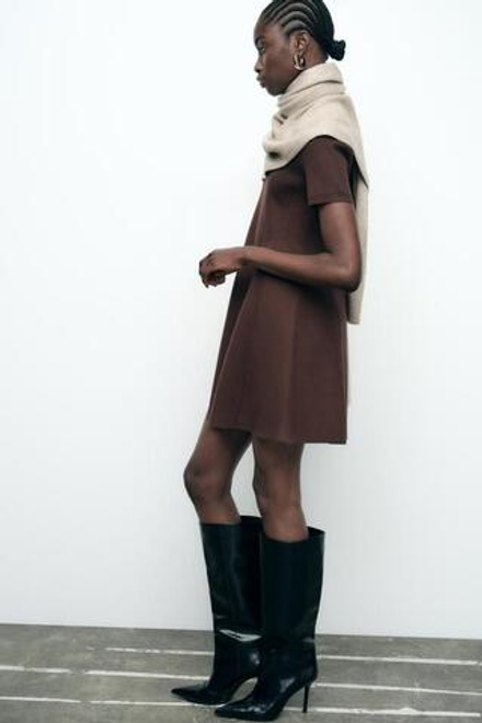ZARA БАЗОВЫЙ ТРИКОТАЖНЫЙ ШАРФ, РЫЖЕВАТО-КОРИЧНЕВЫЙ