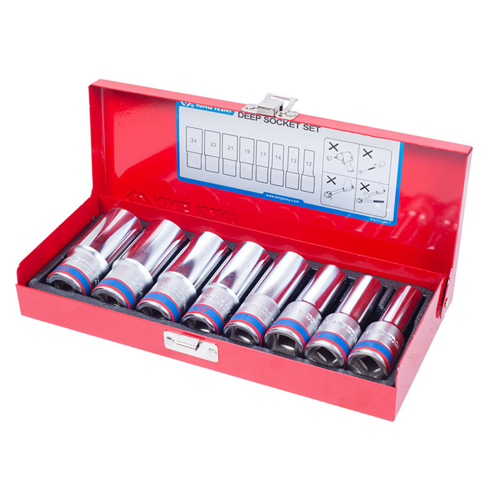 Набор глубоких торцевых головок 1/2&quot;, двенадцатигранные, 12-24 мм, 8 предметов KING TONY 4208MR01