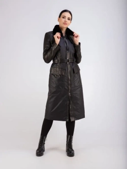 Пальто из натуральной кожи и ткани