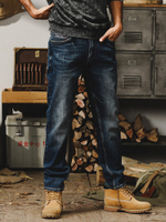 Американский классический ретро 15 унций тяжелые осенние джинсы мужские прямые каменные шлифовальные стирание старые повседневные длинные брюки