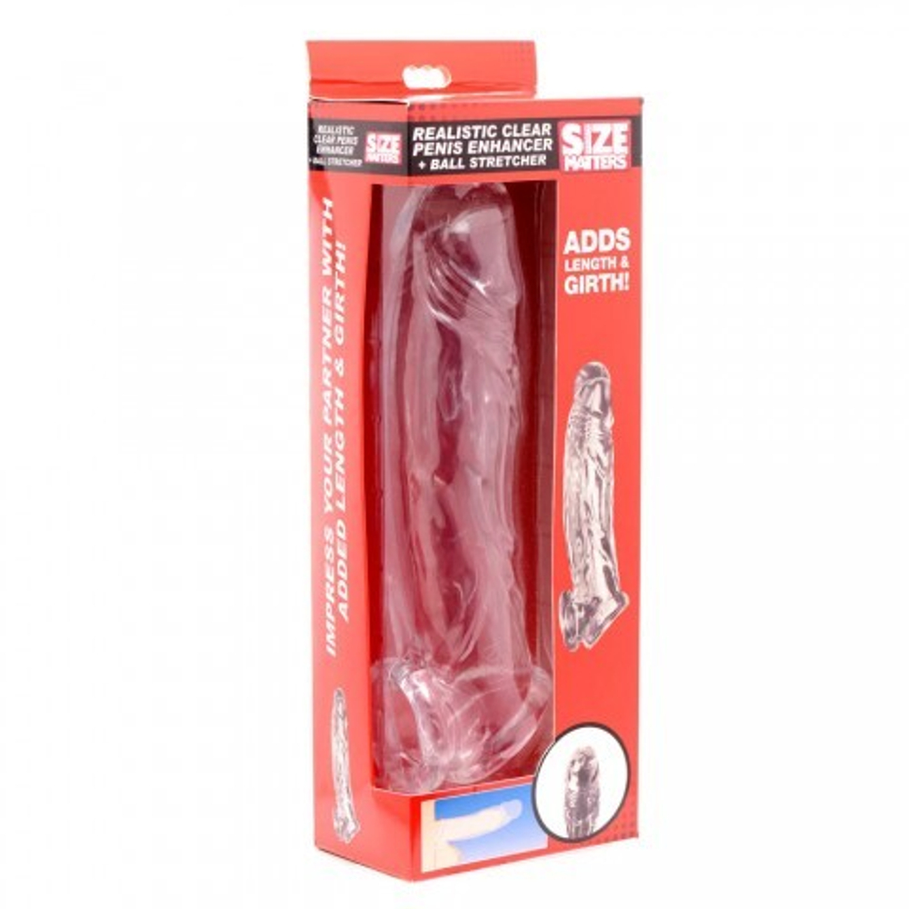 Size Matters Realistic Clear Penis Enhancer and Ball Stretcher - насадка для увеличения члена, 20.3х4.5