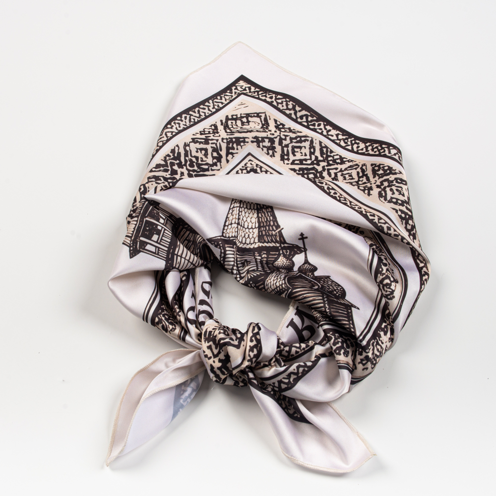 Шейный платок «Карельская церковь», 70×70 см