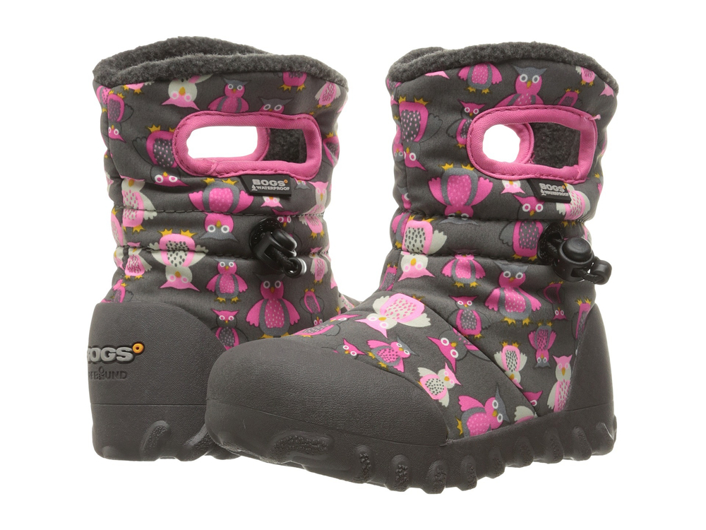 Сапоги утепленные Bogs B-Moc Puff Owls (Серые с розовым)