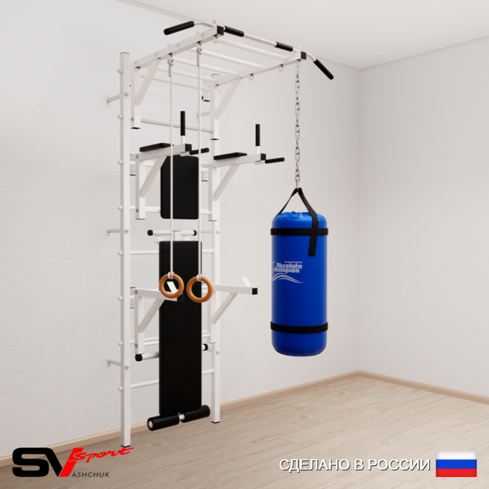 Шведская стенка Sv Sport усиленная 6611 (Турник рукоход/Брусья/Стойка/Скамья/Кольца/Цепь/Мешок 15кг)