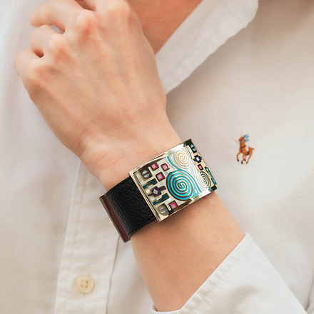 Браслет Fiore Luna на кожаном черном ремешке CB01319-14 M/S