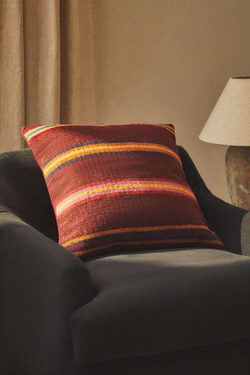 ZARA HOME ЧЕХОЛ НА ПОДУШКУ ИЗ ШЕРСТИ В ПОЛОСКУ, ТЕМНО-КАШТАНОВЫЙ