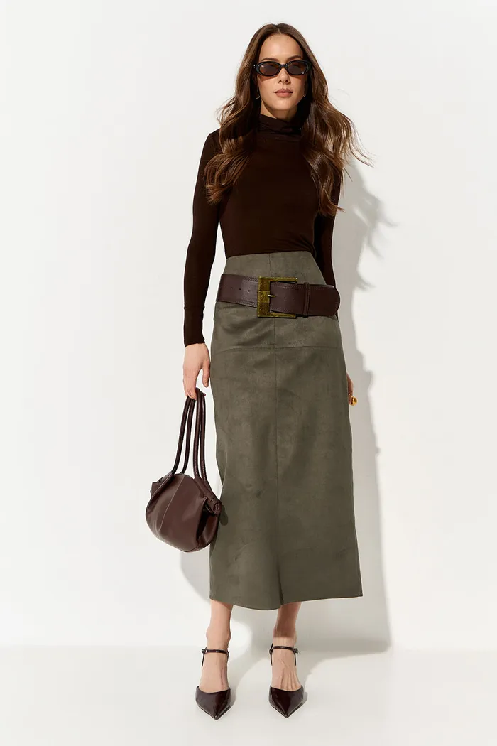 Юбка карандаш из экозамши цвета хаки