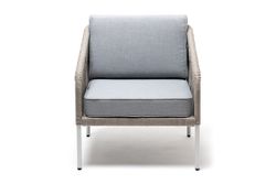 "Канны" кресло плетеное из роупа, каркас алюминий светло-серый (RAL7035) муар, роуп серый меланж круглый, ткань светло-серая