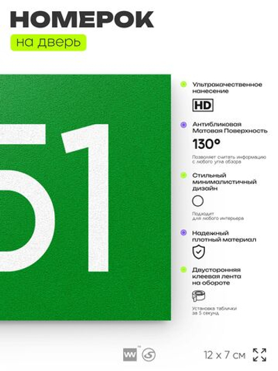 Номер на дверь 251, табличка на дверь для офиса, квартиры, кабинета, аудитории, склада, зеленая 120х70 мм, Айдентика Технолоджи