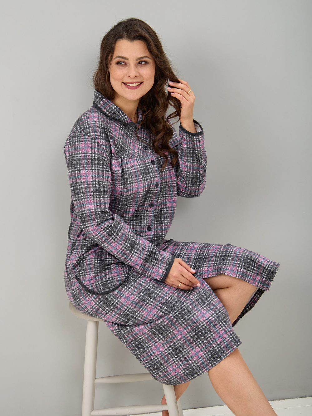 Халат Х-138/клеткаантрацит-брусника