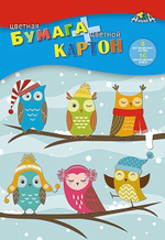 Картон цв А4 (8л 8цв)+бумага цв (16л 8цв) "Совята" в папке (Апплика)