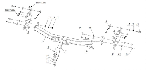 Фаркоп под квадрат для Mitsubishi Pajero Sport, c 2008 г., Бизон.FA 1005-E