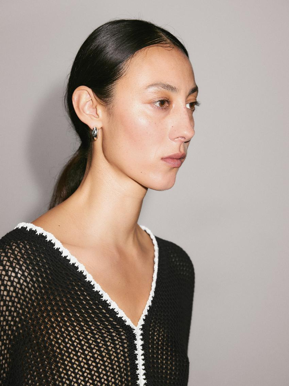 Massimo Dutti Свитер ажурной вязки из 100% хлопка, черный