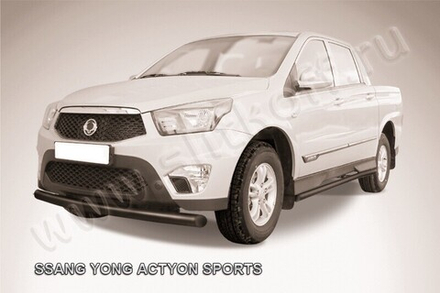 Защита переднего бампера (нержавейка) SsangYong Actyon Sport (2012-2016) d76 (черный)