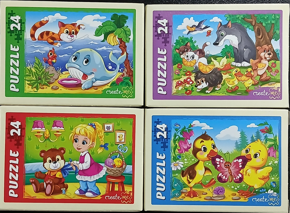 Пазл 24 детали ,"Весёлые истории", Рыжий Кот, в комплекте 4 шт, арт.П24-9911, картонная основа, от 3 лет