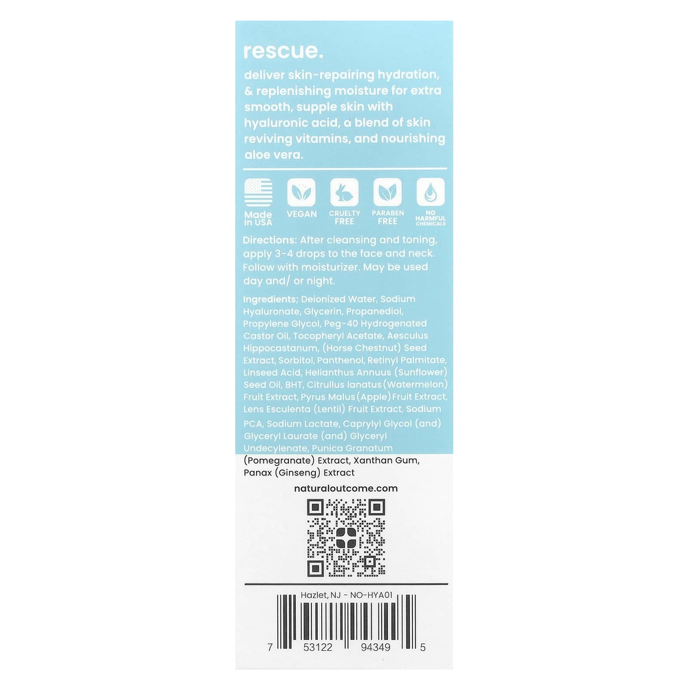 Natural Outcome, Гиалуроновая восстанавливающая сыворотка, без отдушек, 30 мл (1 унция)