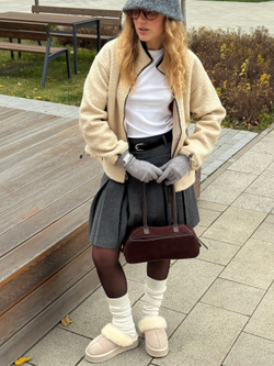 Шерстяная юбка в складку серый