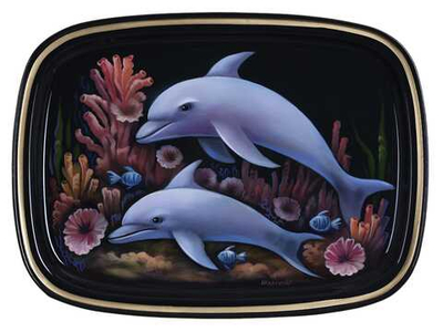 Жостовский поднос декоративный, размер 33х24 см (A12), металлический