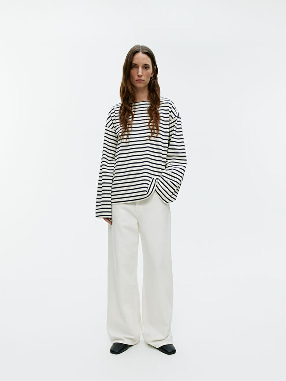 ARKET ФУТБОЛКА С ДЛИННЫМ РУКАВОМ, БЕЛЫЙ/СИНИЙ