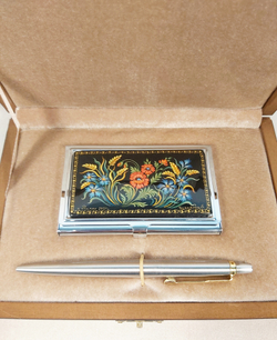 Набор подарочный "Маки с пшеницей" визитница персональная, ручка Паркер