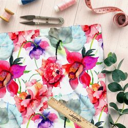 Ткань сатин акварельные соцветия