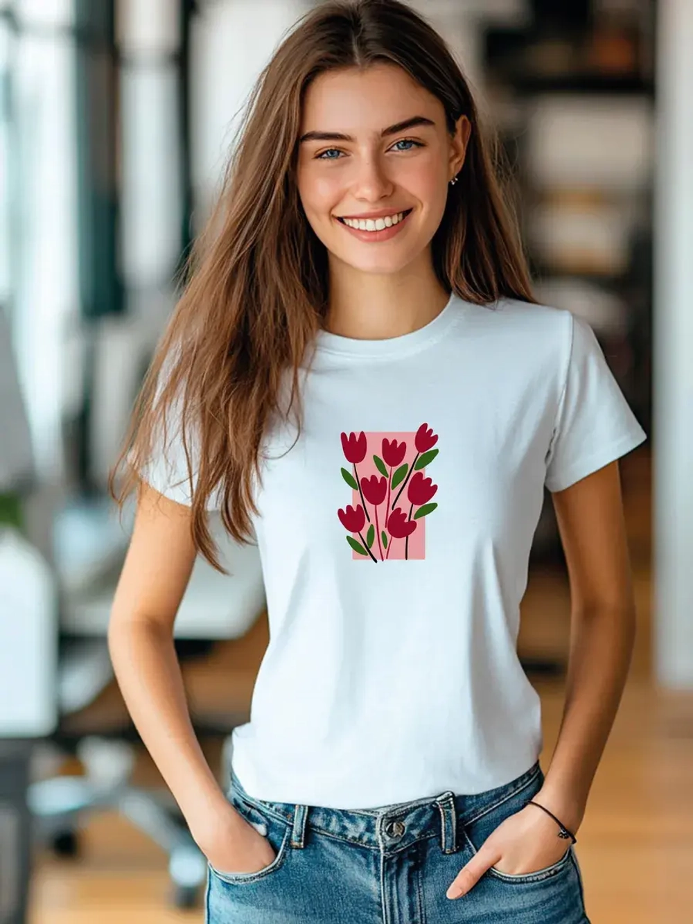 Футболка больших размеров с принтом цветы