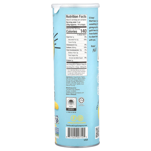 The Good Crisp Company, Картофельные чипсы, морская соль и уксус, 160 г (5,6 унции)