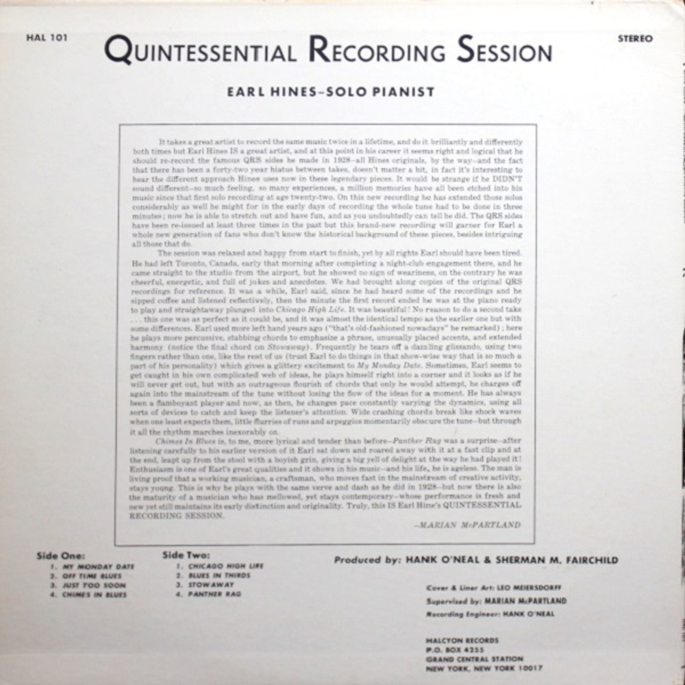 Earl Hines / The Quintessential Recording Session (LP)