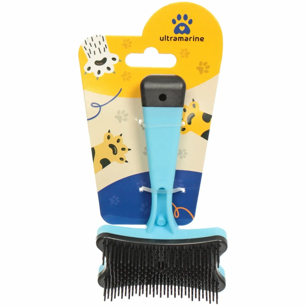 Расческа - пуходерка самоочищающаяся для собак и кошек «Пушок», цвет голубой, 13см (блистер)
