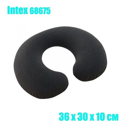 Подушка для шеи надувная Intex 68675 Travel 36х30х10 см / Подушка-подголовник Интекс велюровая дорожная для путешествий, самолета и автомобиля