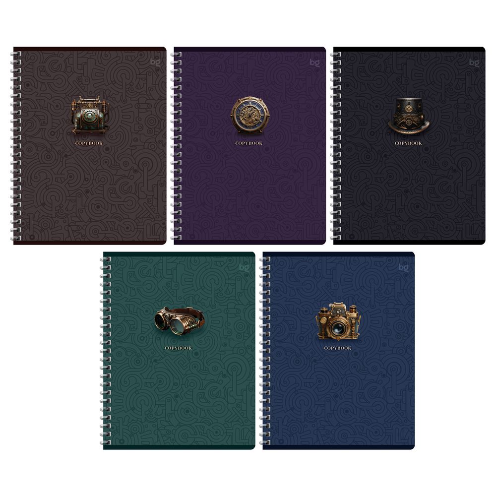 Тетрадь 96л, А5, клетка, на гребне, BG Стимпанк, в ассортименте