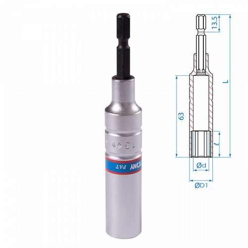 KING TONY (76C1113M) Головка для шуруповерта шестигранная 1/4", 13 мм, L = 110 мм