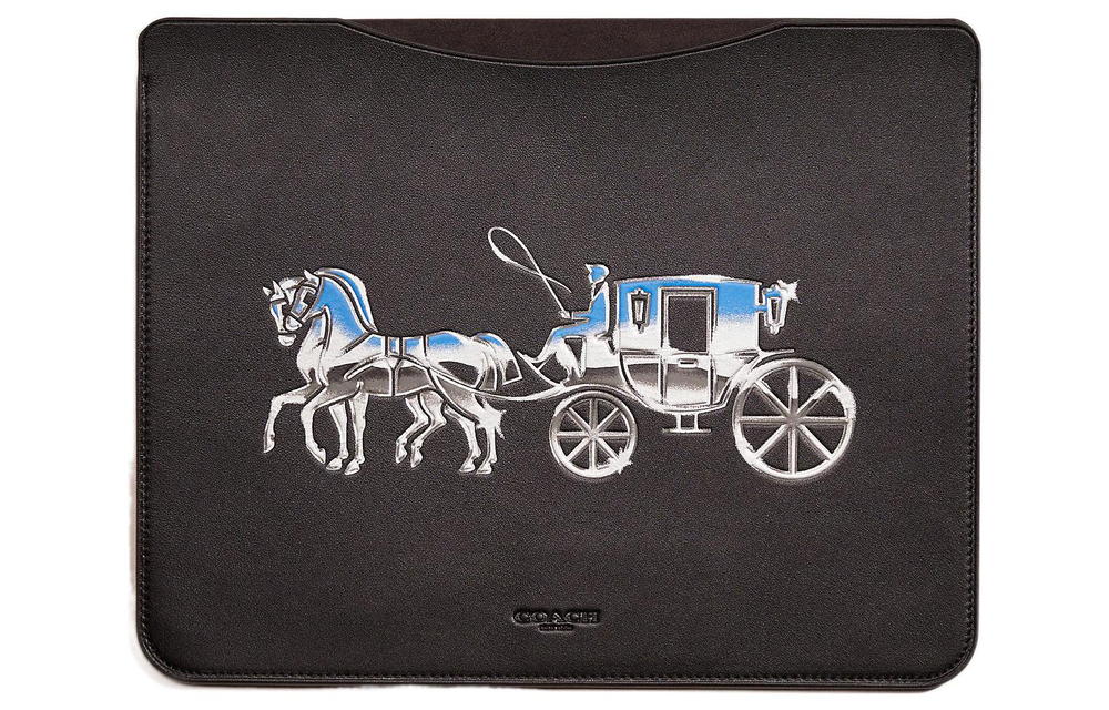COACH Tablet Cow Leather Storage Bag Laptop Bag Large Unisex Black