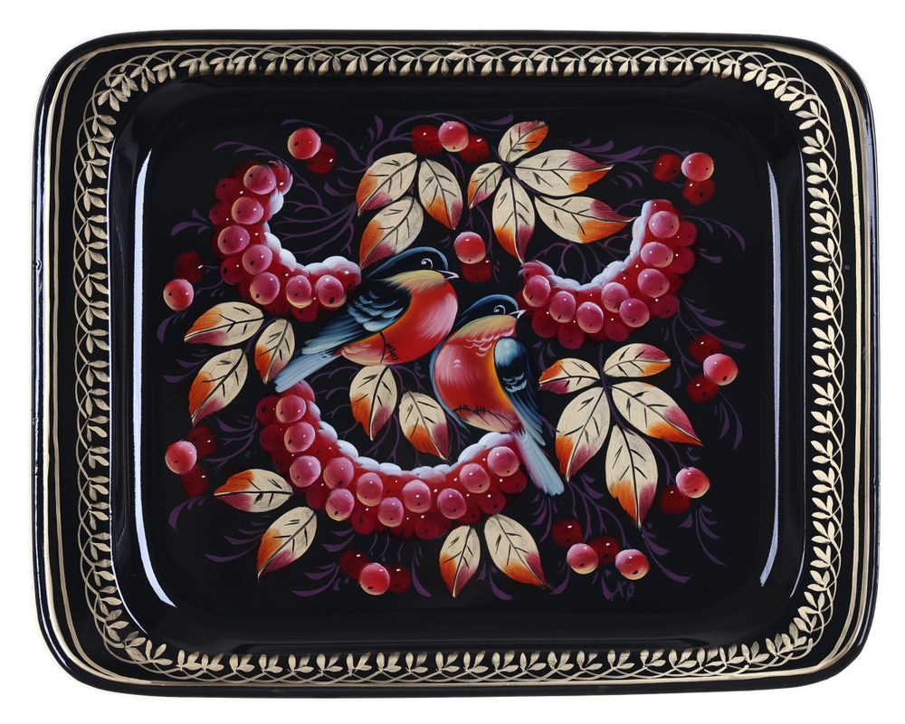 Жостовский поднос декоративный, размер 33х26 см (A13), металлический