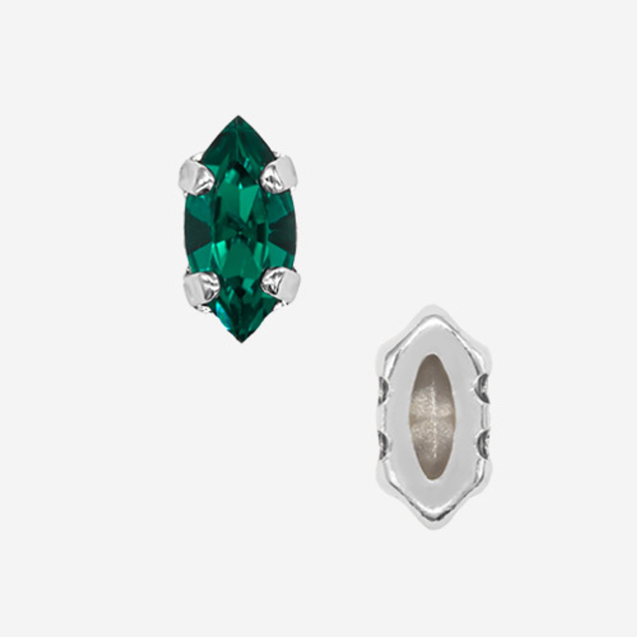 Кристалл Маркиз (Marquise Fancy Stone) в цапах, оттенок "Изумруд"/"Emerald", 6*3мм, родирование