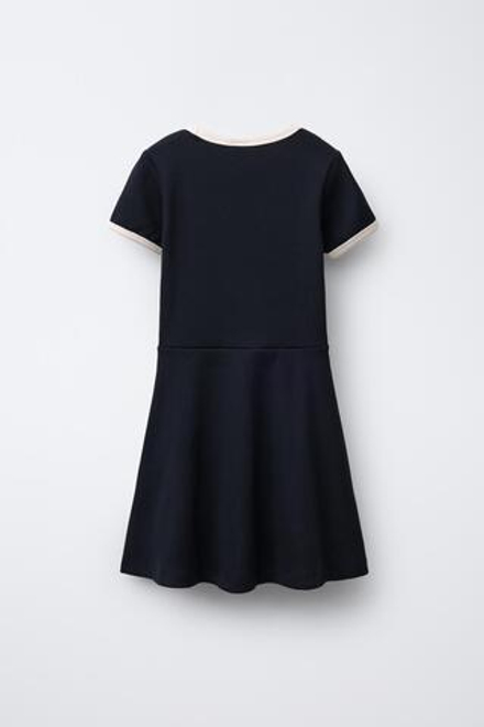 ZARA ПЛАТЬЕ В РУБЧИК С ТЕКСТОМ, МОРСКОЙ СИНИЙ