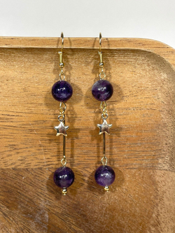 Серьги подвески с аметистом