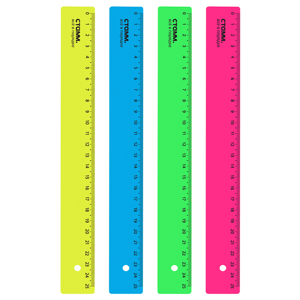 Линейка СТАММ "Neon" 25 см, неоновые цвета