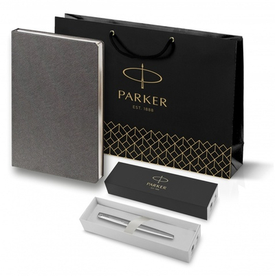 Подарочный набор: Ручка перьевая Parker Jotter Stainless Steel  и Ежедневник недатированный  серый
