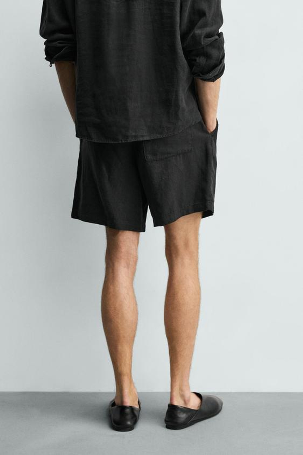 ZARA ШОРТЫ RELAXED FIT ИЗ 100% ЛЬНА, ЧЕРНЫЙ