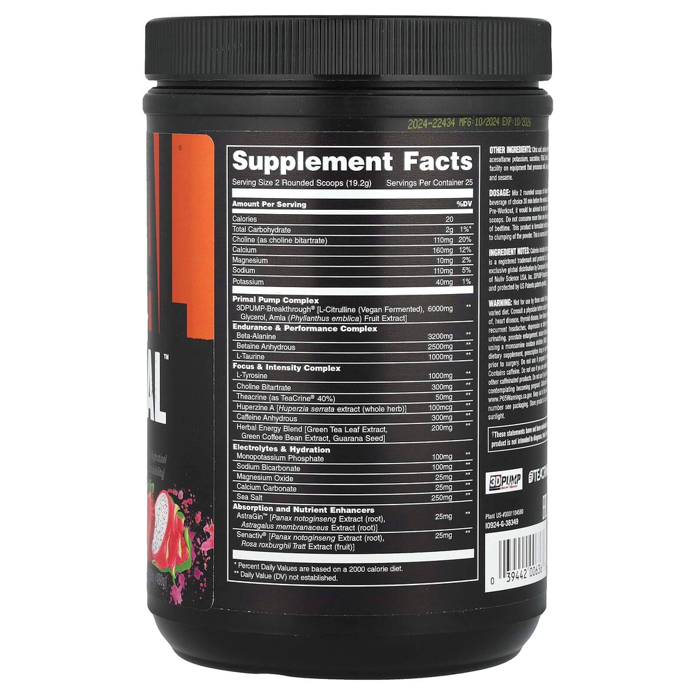 Animal, Pre Workout Primal ™, порошок с ягодами дракона, 480 г (1,05 фунта)