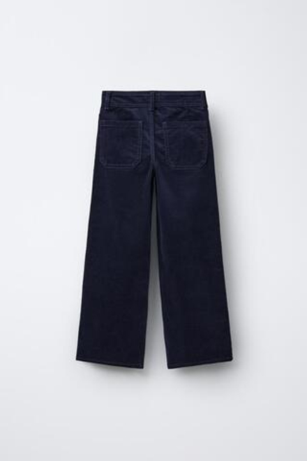 ZARA БАРХАТНЫЕ БРЮКИ С ВЫШИВКОЙ В ВИДЕ ЦВЕТОВ, СИНИЙ