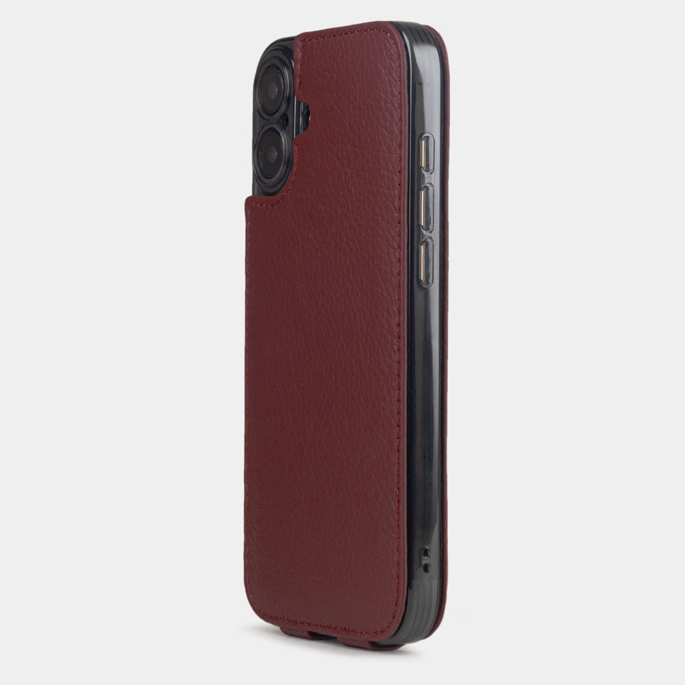 Чехол для iPhone 16 Plus из кожи теленка, бордового цвета