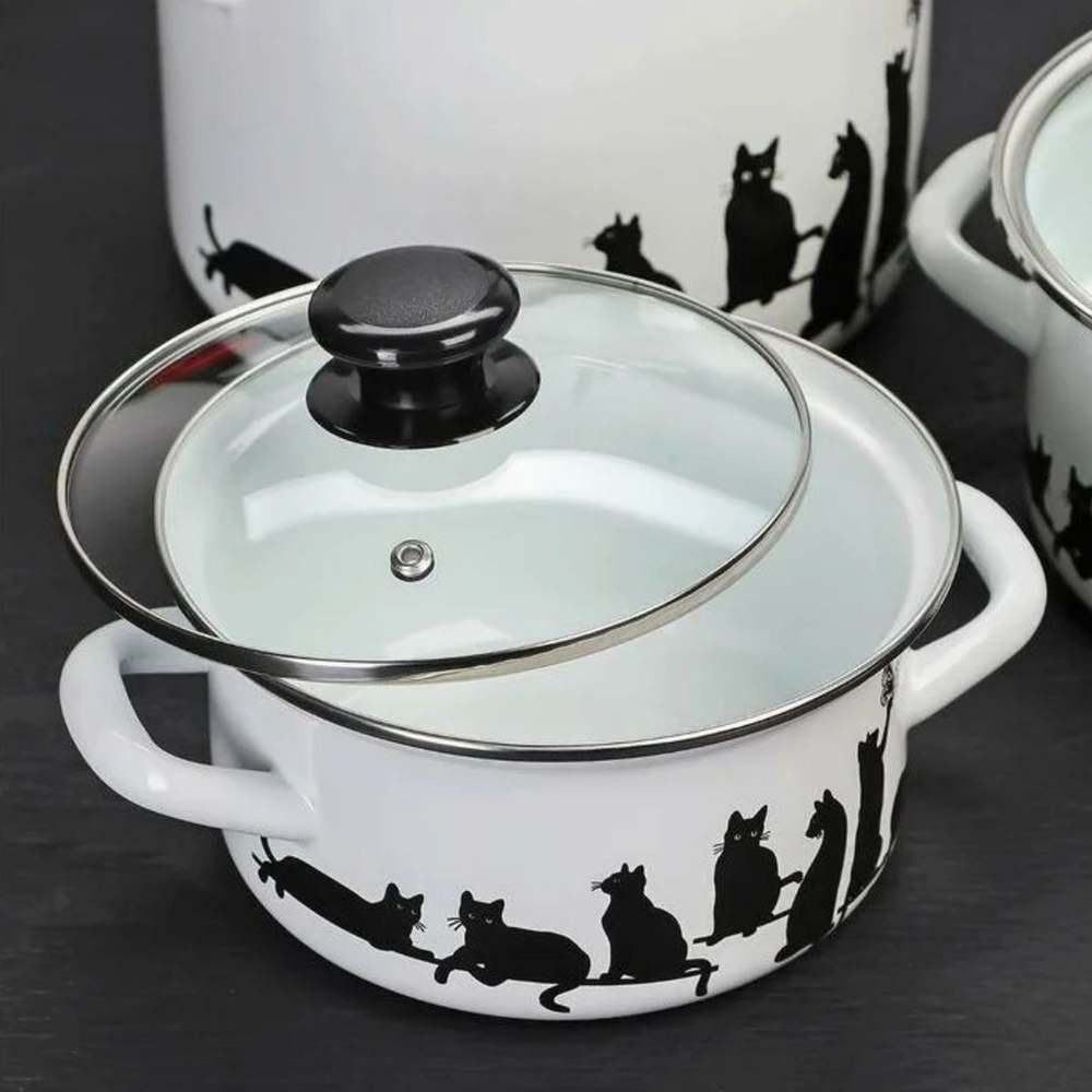 Набор эмалированной посуды 6 пр, кастрюли 1.5,2.3,5 л, Керчь, Кошечка-5-1-Экстра