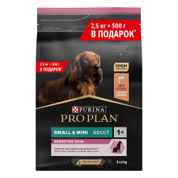 Pro Plan 2,5кг+500г adult OptiDerma Small & Mini для собак мелких пород Лосось с рисом