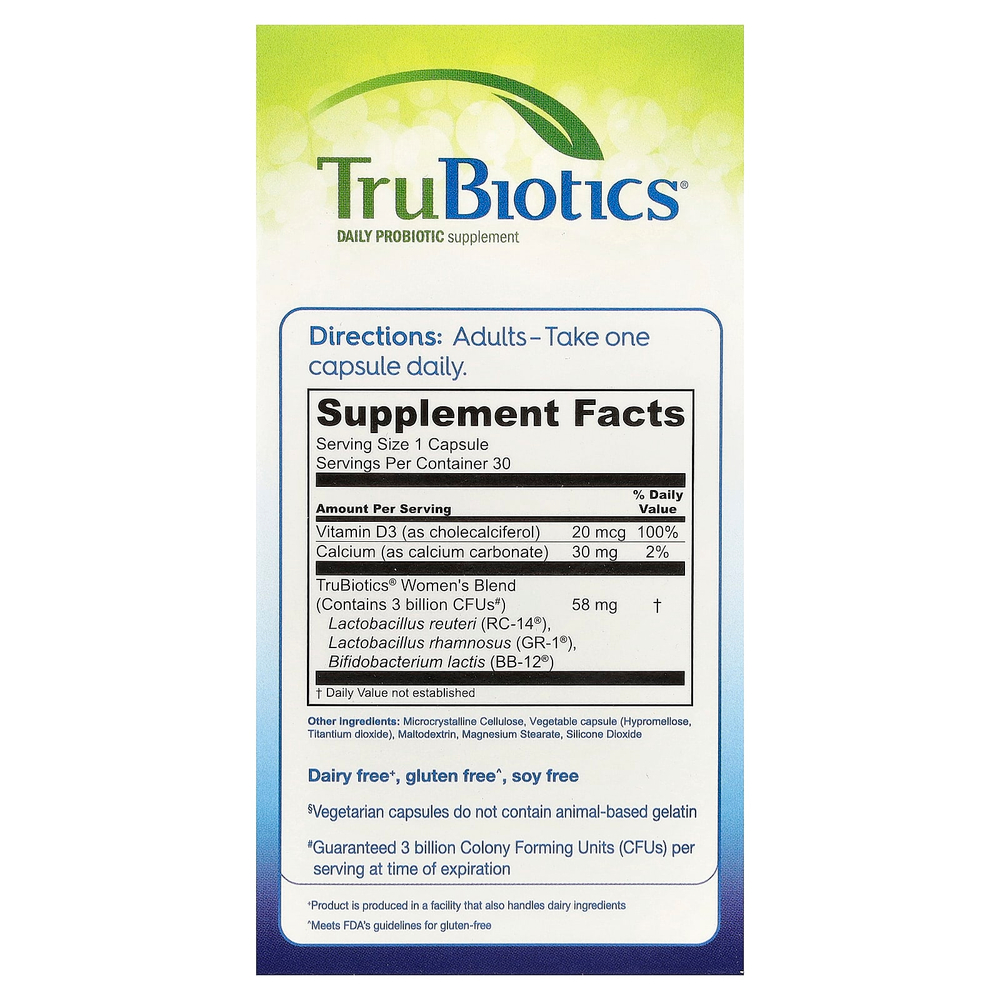 TruBiotics, Здоровье пищеварительной системы, влагалища и костей для женщин, 30 вегетарианских капсул
