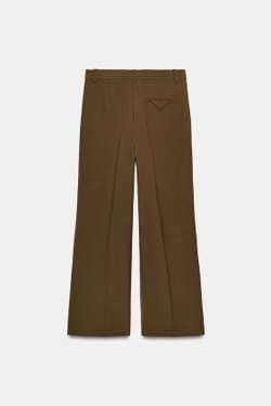 ZARA БРЮКИ ПРЯМОГО КРОЯ С РАЗРЕЗАМИ — ZW COLLECTION, ХАКИ