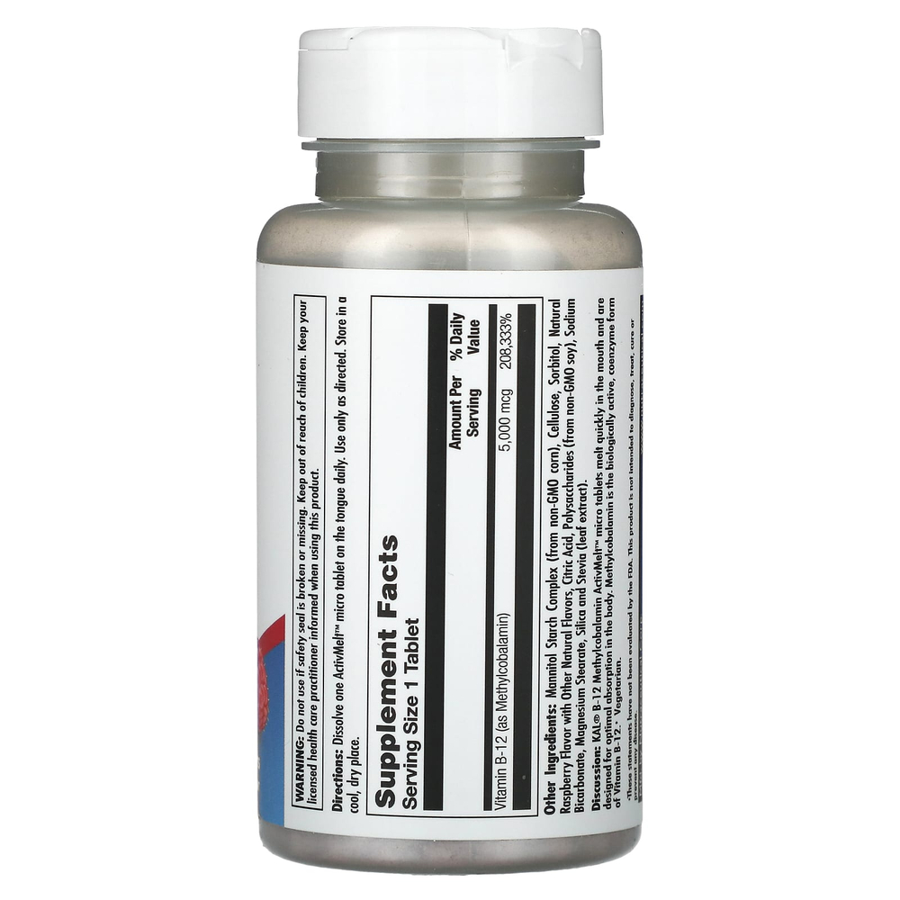 KAL, Ультра B-12 метилкобаламин, малина лесная, 5000 мкг, 90 микротаблеток